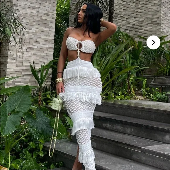 white christmas dresses Eco White Natalia Beaded Crochet Knitted Dress